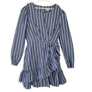 Habitual Striped Ruffle Mock Wrap Dress Girls Size 12 Blue White NWOT